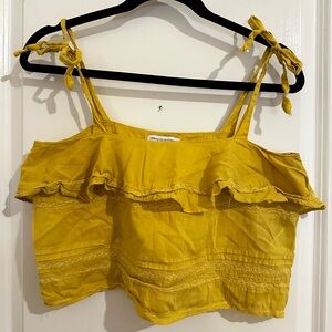 Urban Outfitters Yellow Smocked Tie Front Tank Top